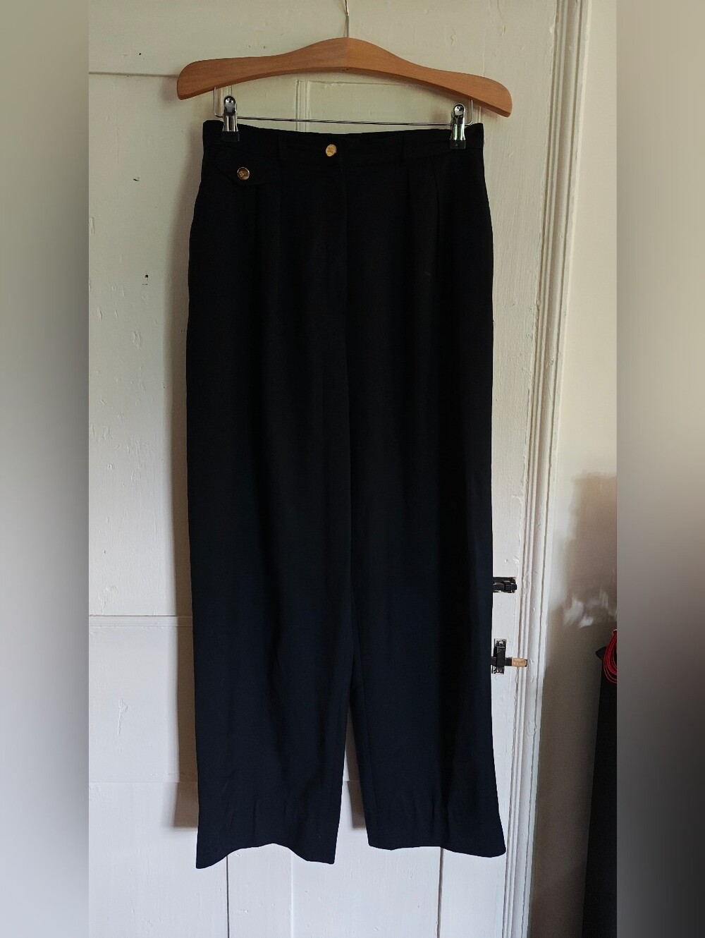 Vintage Burberry 100% Wool Black High Waist Pleated Trousers Pants